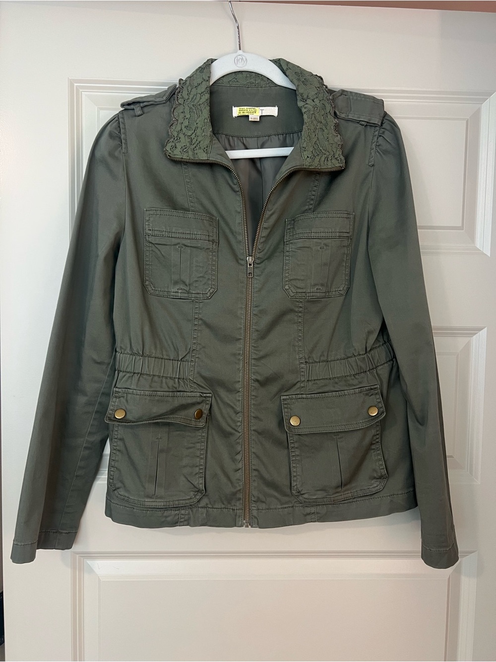 Olive Green Utility Jacket with Lace Collar